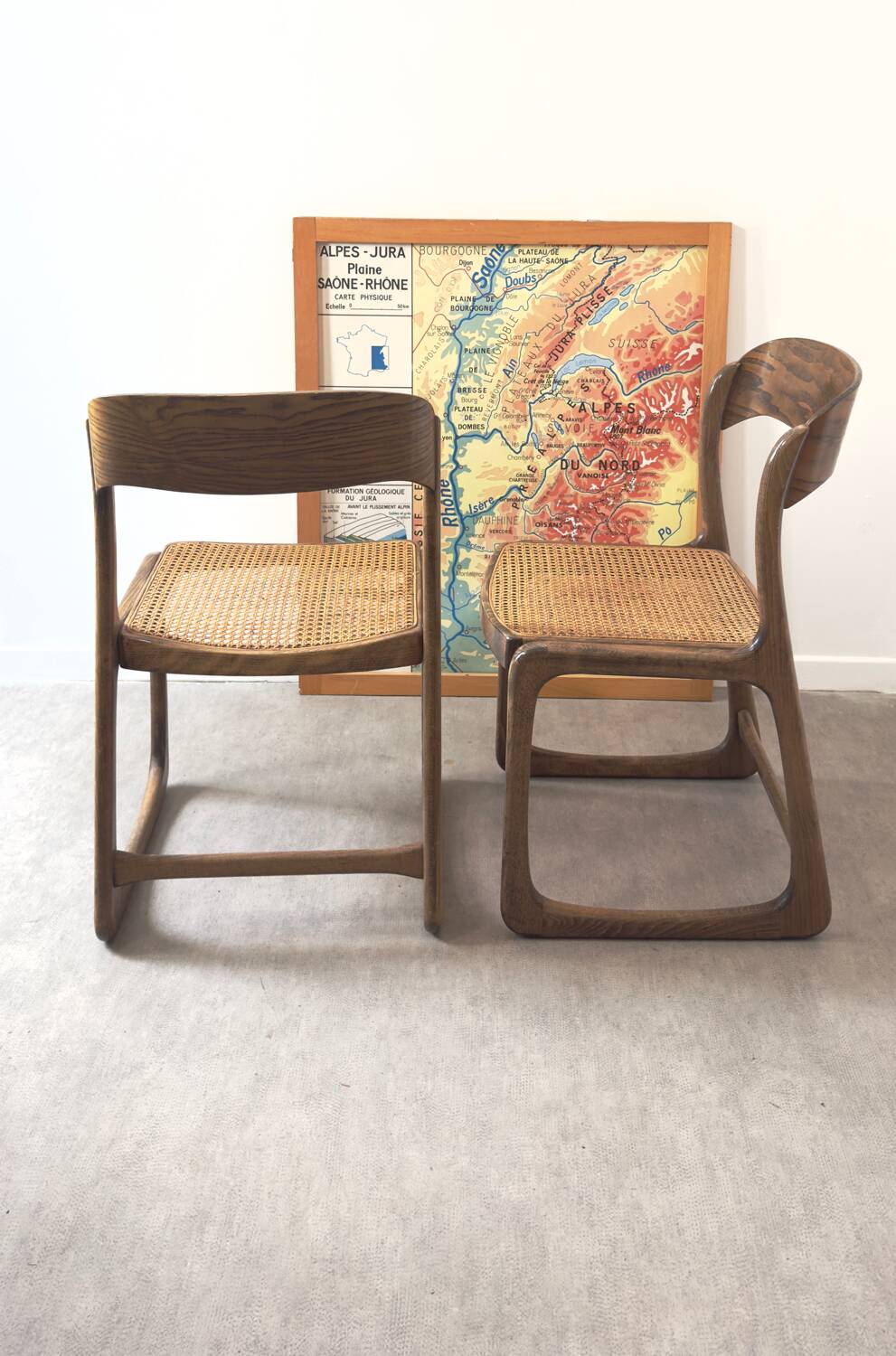 Pair of Baumann caned chairs - flat - sleds