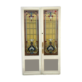 Double doors of passage in stained glass Art Deco XX century