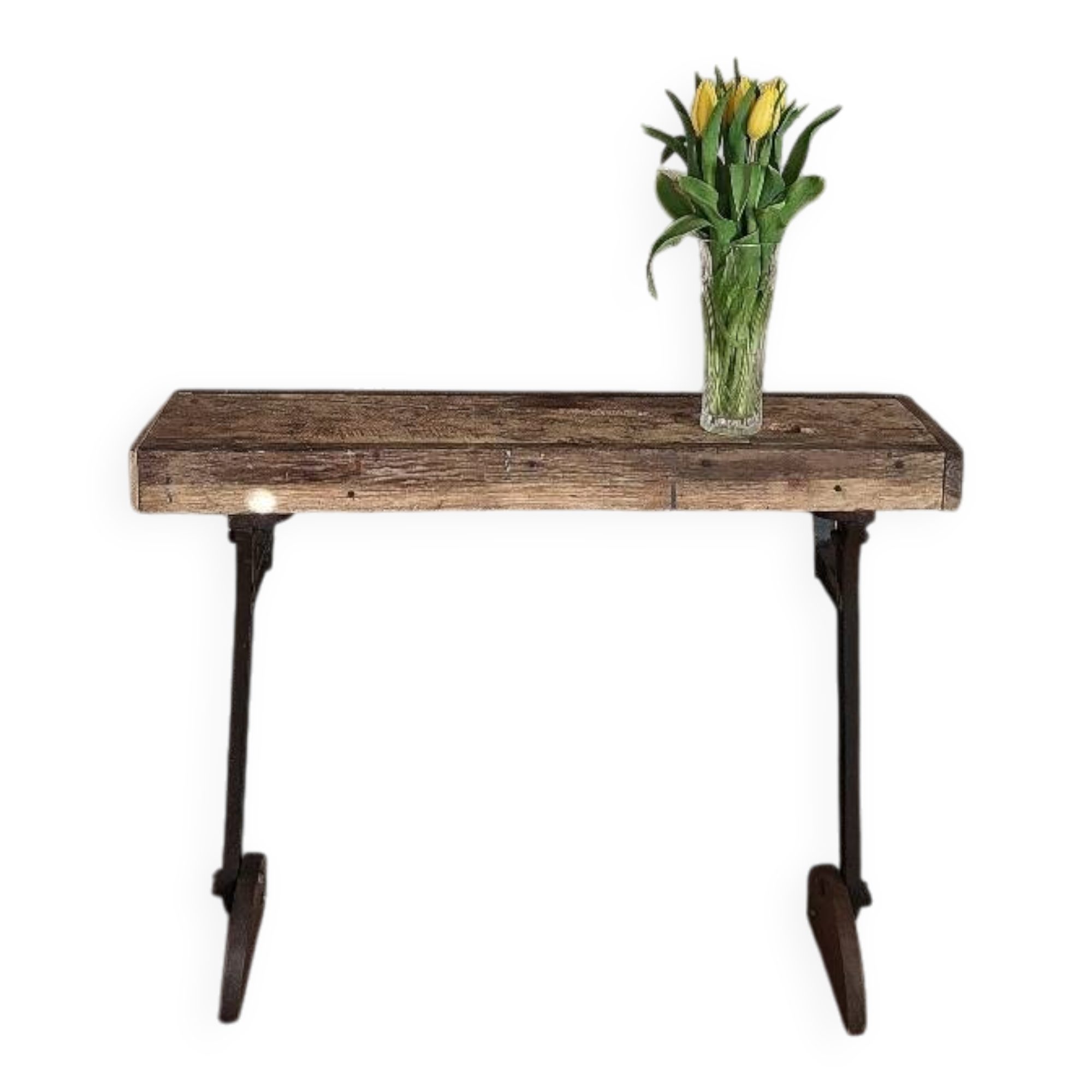 Oak and cast iron console, unique piece.