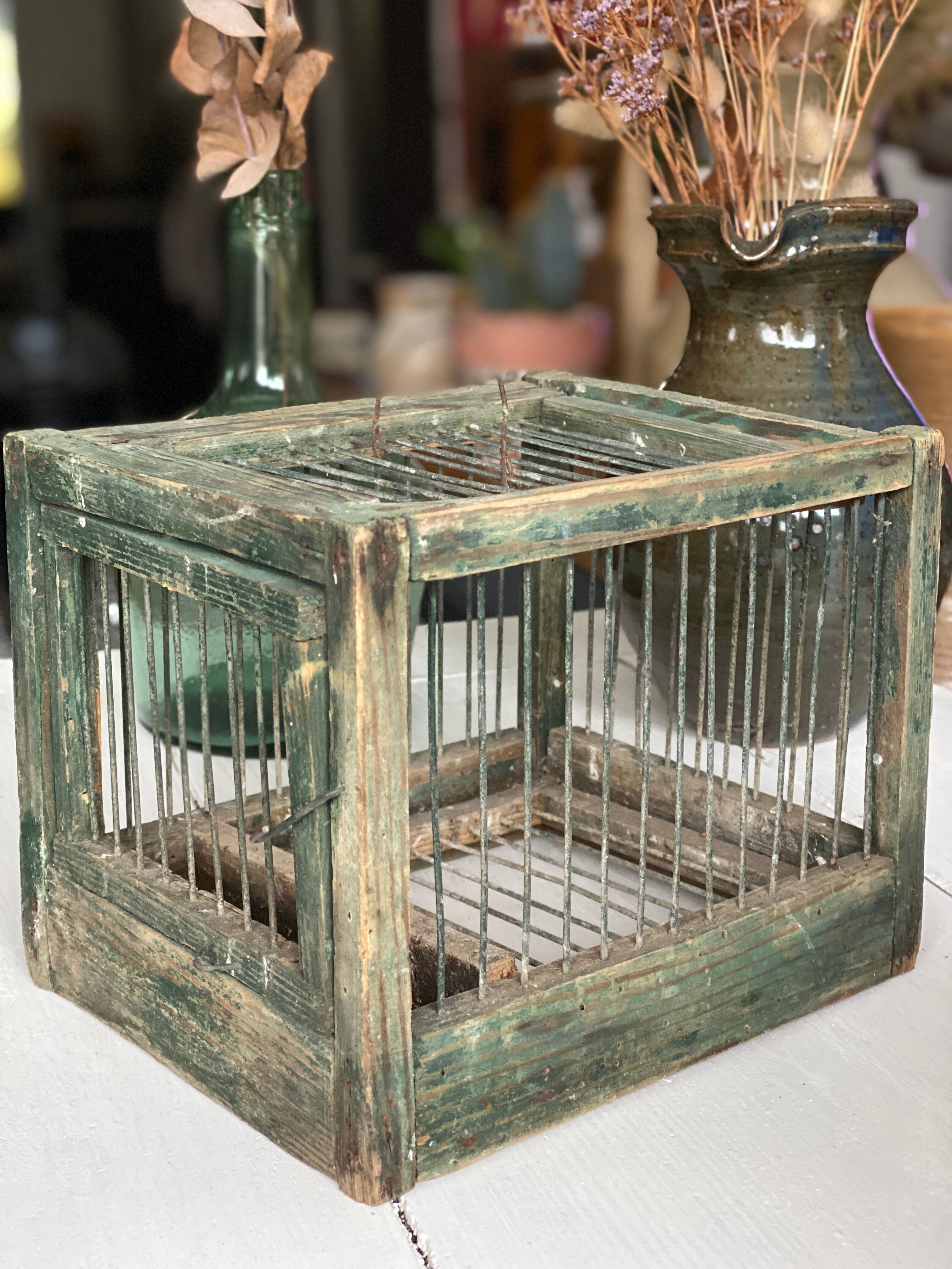 Cage à oiseaux en bois et acier