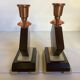 Pair of geometric wooden candlesticks from the 1950s.