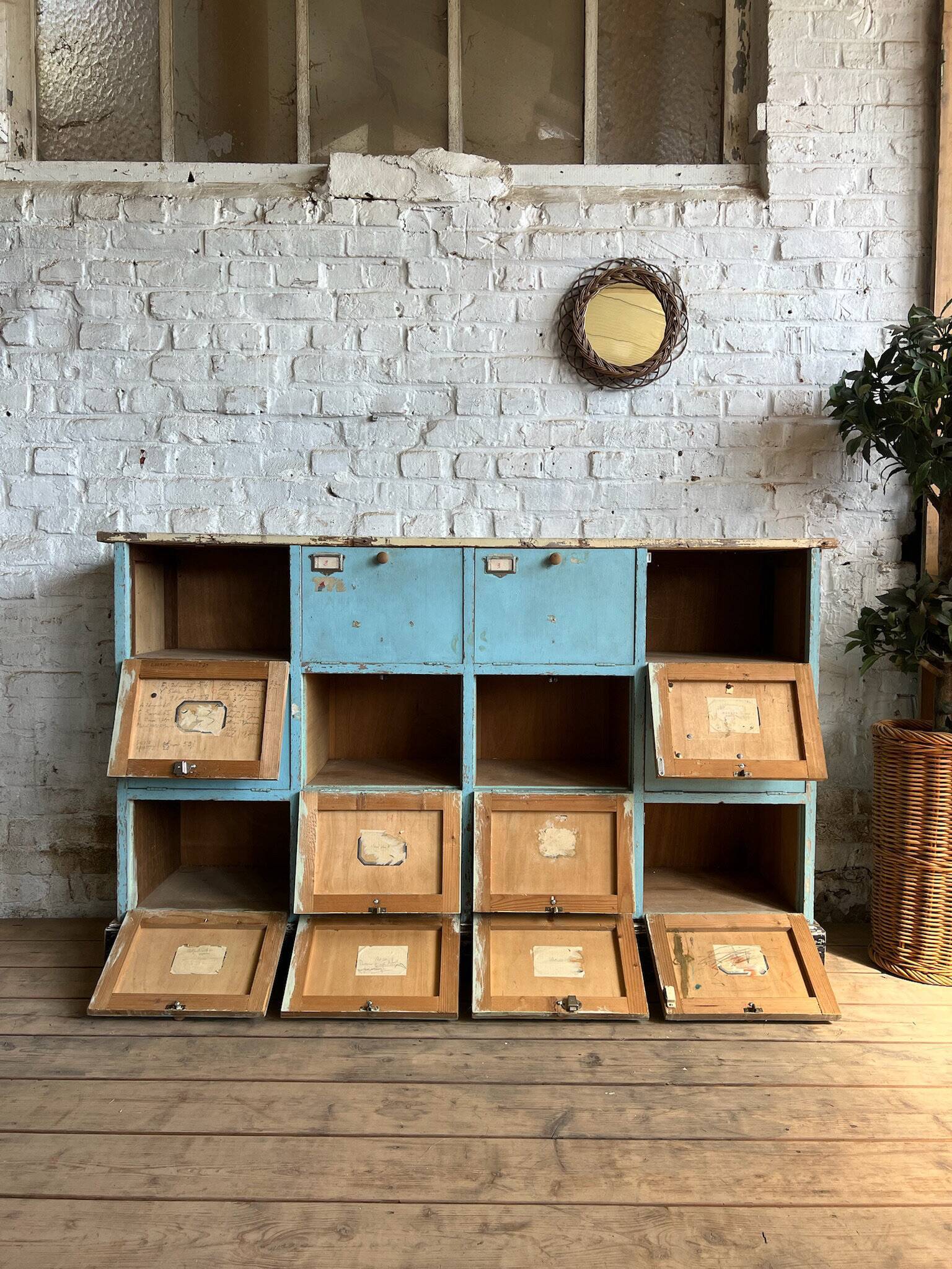 Old workshop cabinet with flaps, original patina.