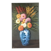 Tableau bouquet de dahlias signé Decock 66