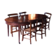 Solid oak table with 3 extension cords, 6 oak chairs with straw seat