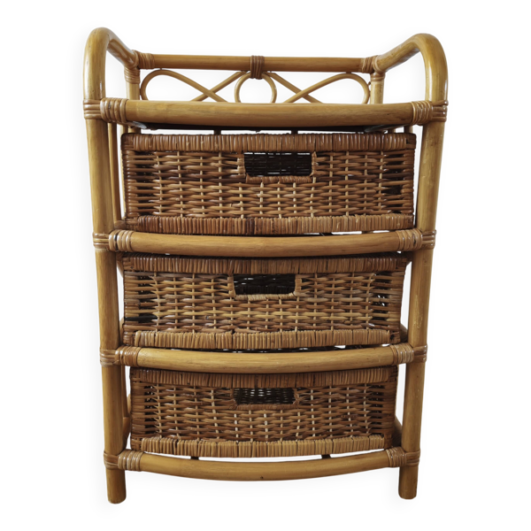 Commode vintage en rotin et osier