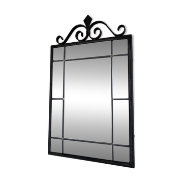 Art Deco black wrought iron wall mirror, Belgium, 1930s