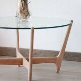 Round Coffee Table - Glass top and beech base