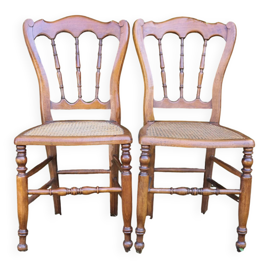 Lot De 3 Chaises Cannées Vintage (blanches, Bois Et Rotin, Chinées à Portobello)
