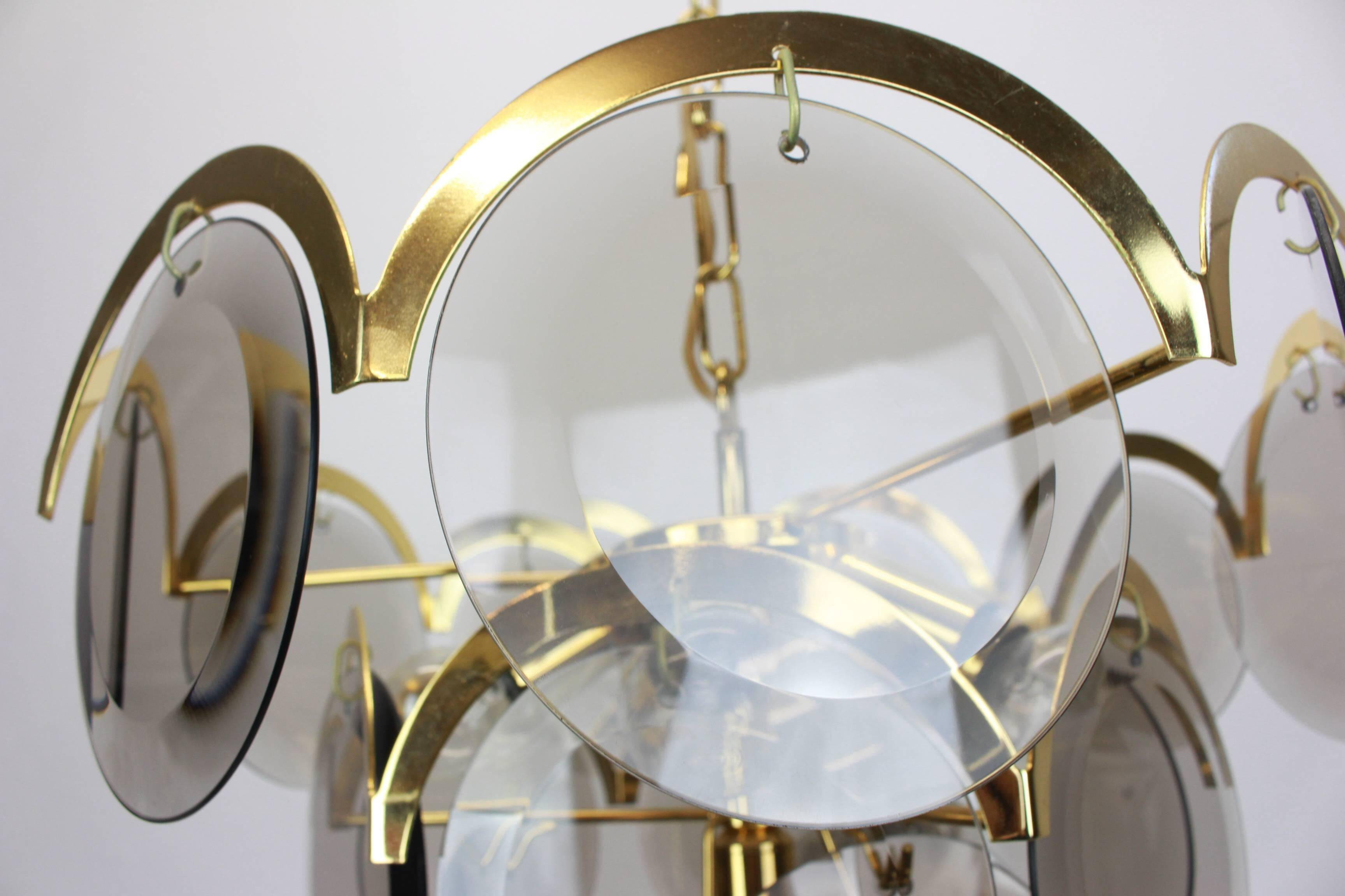 Smoked glass chandelier Vistosi, Italy, 1960s