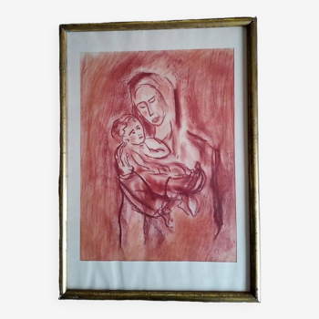 Georges Gimel (1898-1962) Sanguine - mère à l'enfant 40 x 30 cm