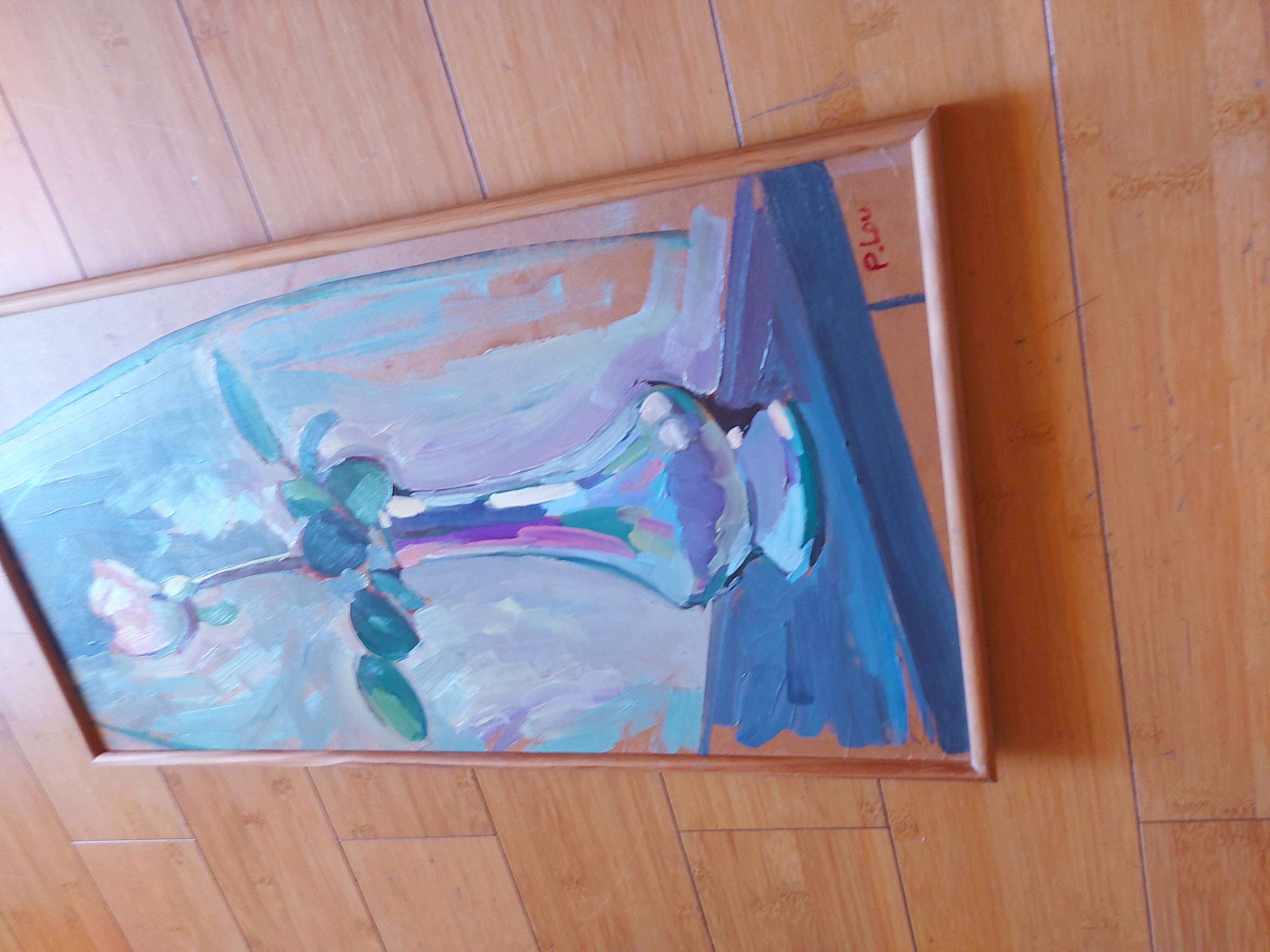 Painting, oil on wood, bouquet of flowers signed Pascal Louvet