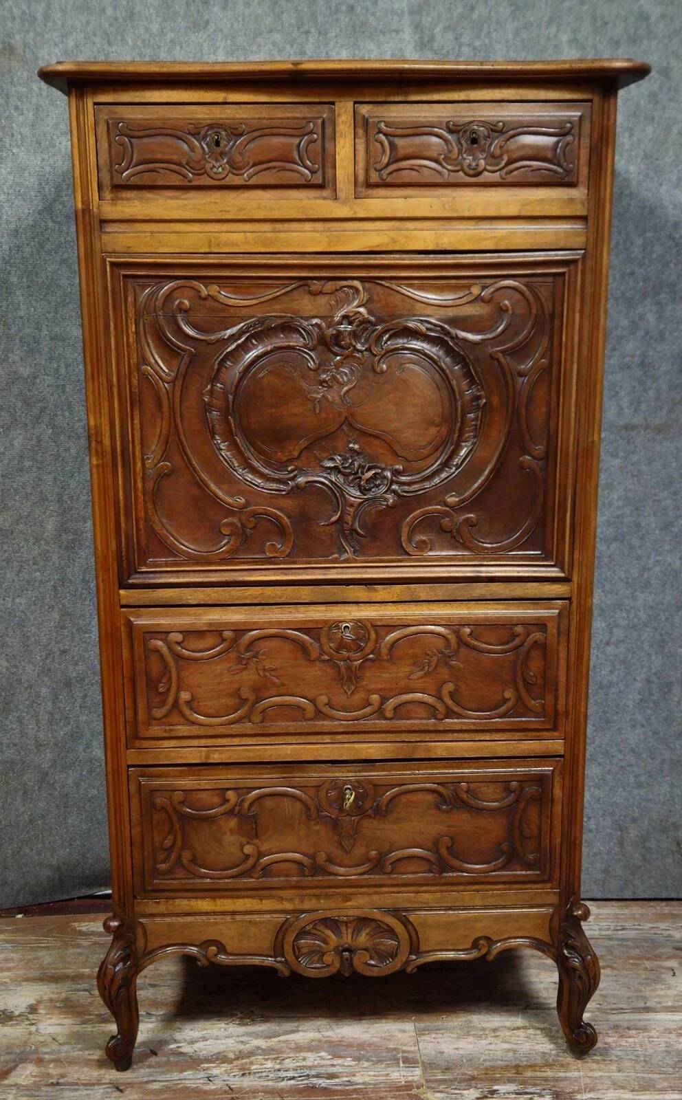 Antique walnut secretary – Louis XV style – Drop-down – 19th century