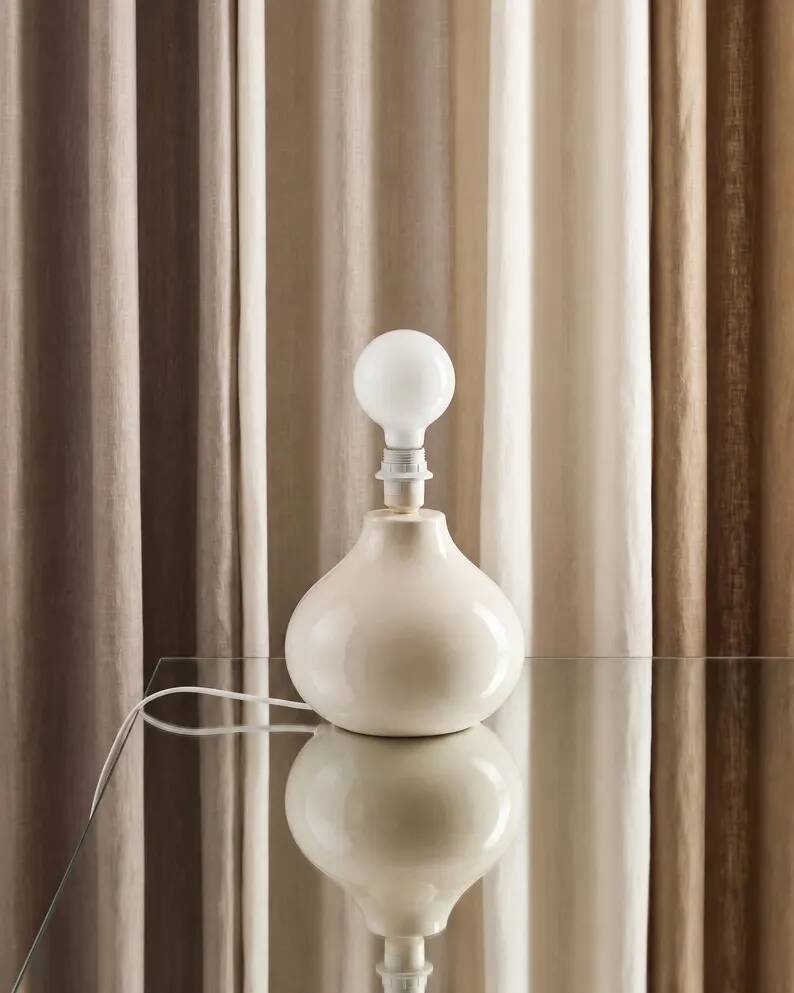 Vintage White Crackled Glazed Ceramic Lamp | Stoneware Base Varnished Light Bohemian Chic Artisan Table Bedside Lamp