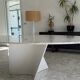 Elliptical table in Carrara marble and Corian attributed to Xavier Lust.