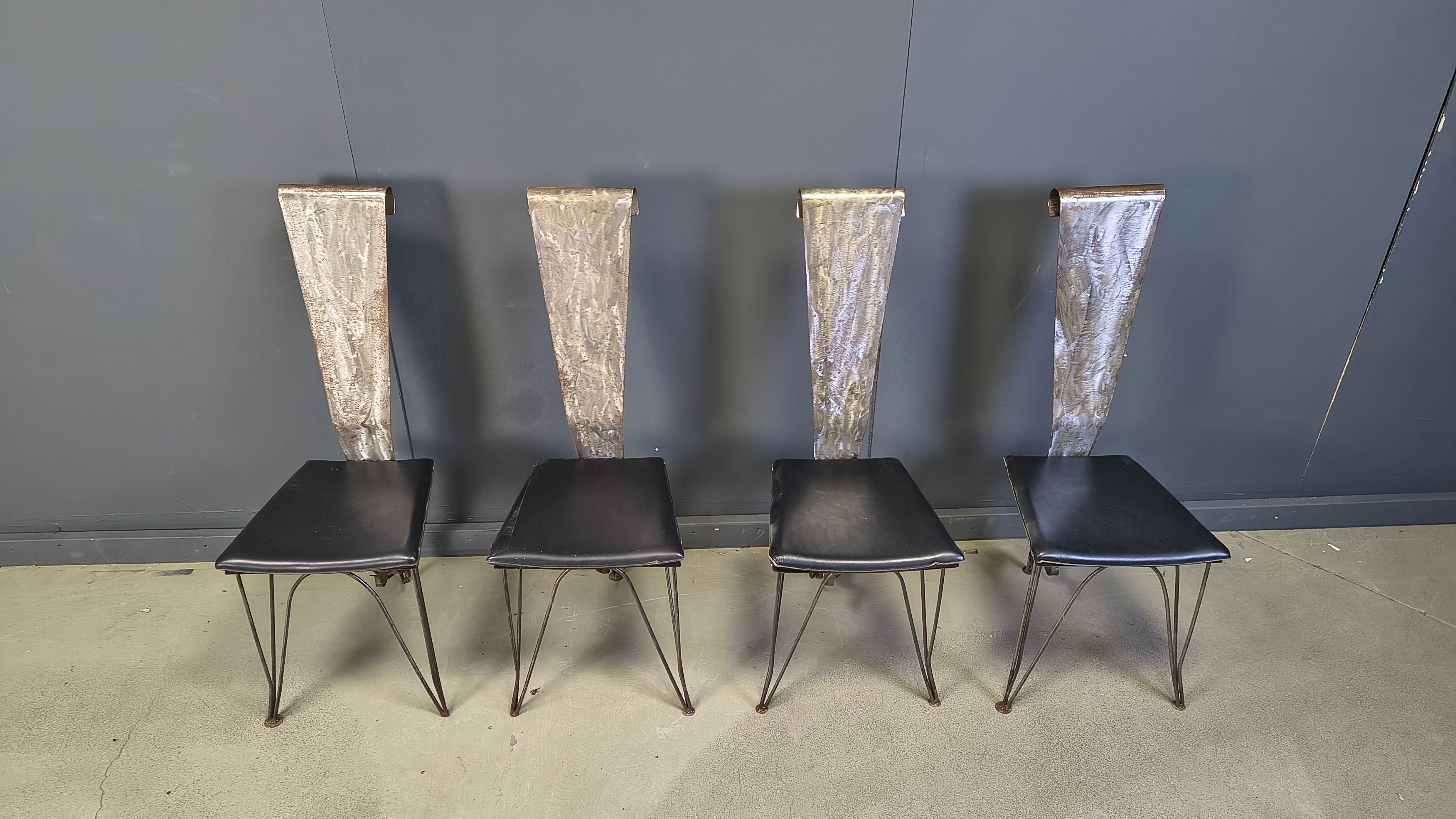 Hand crafted steel and stone dining set, 1970s