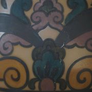 Art Nouveau table lamp in coloured terracotta by L. Hjorth, Bornholm, 1930s.