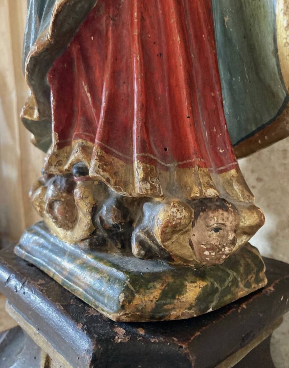Vierge à l’Enfant – Sculpture ancienne en bois polychrome – XVIIIe / XIXe s