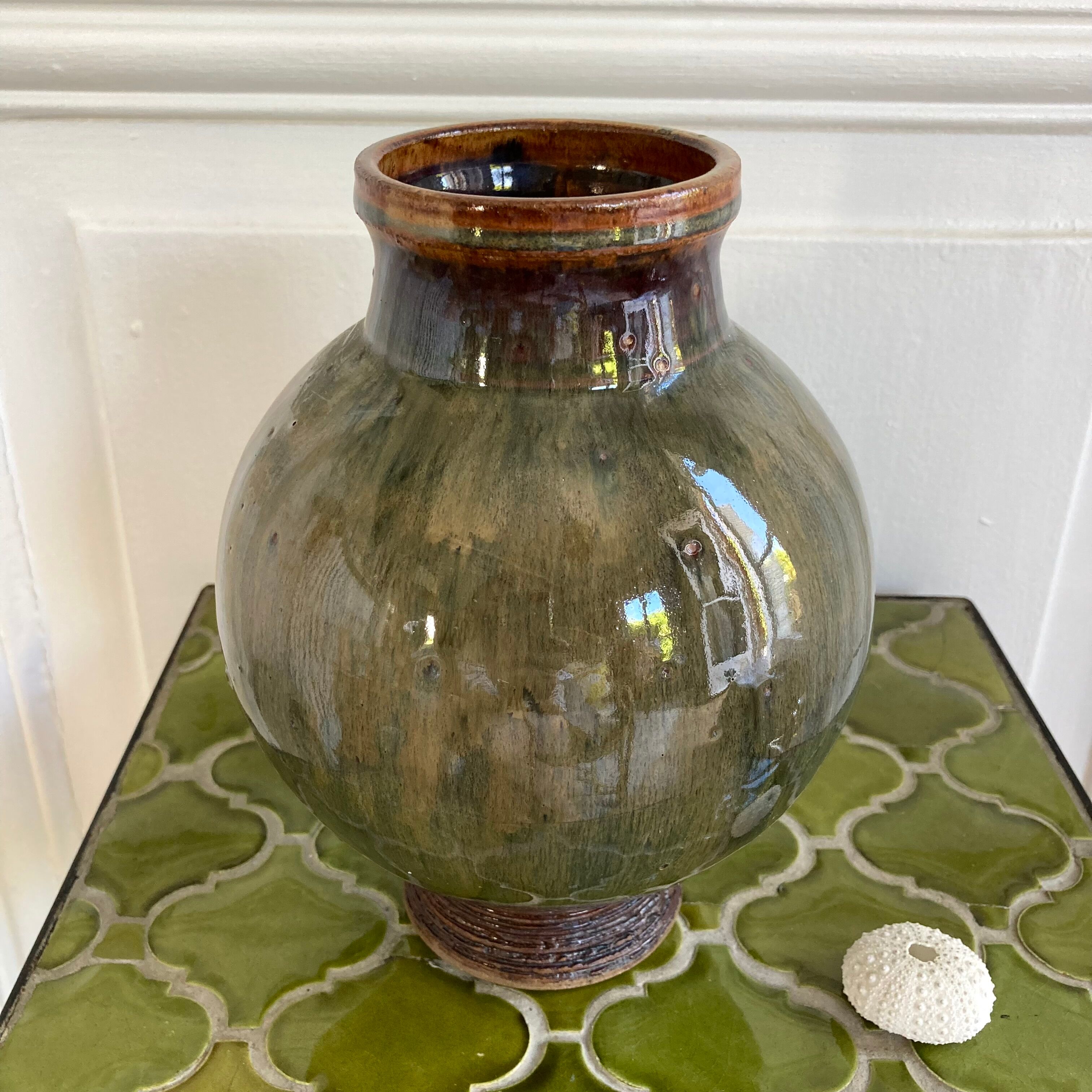 Vase ball glazed pottery signed