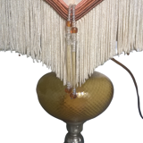 Electrified kerosene lamp art-deco- regulated silver and tinted glass with its original lampshade