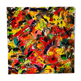 Contemporary abstract painting square with acrylic