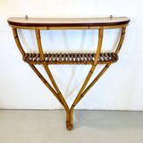 Bamboo and Formica Demilune Console Table with a Lower Shelf, Italy