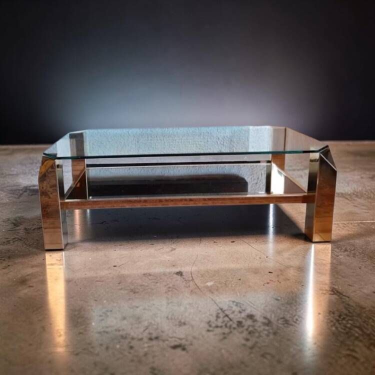 Belgochrom coffee table with 23K gold plating and faceted legs, 1970s.