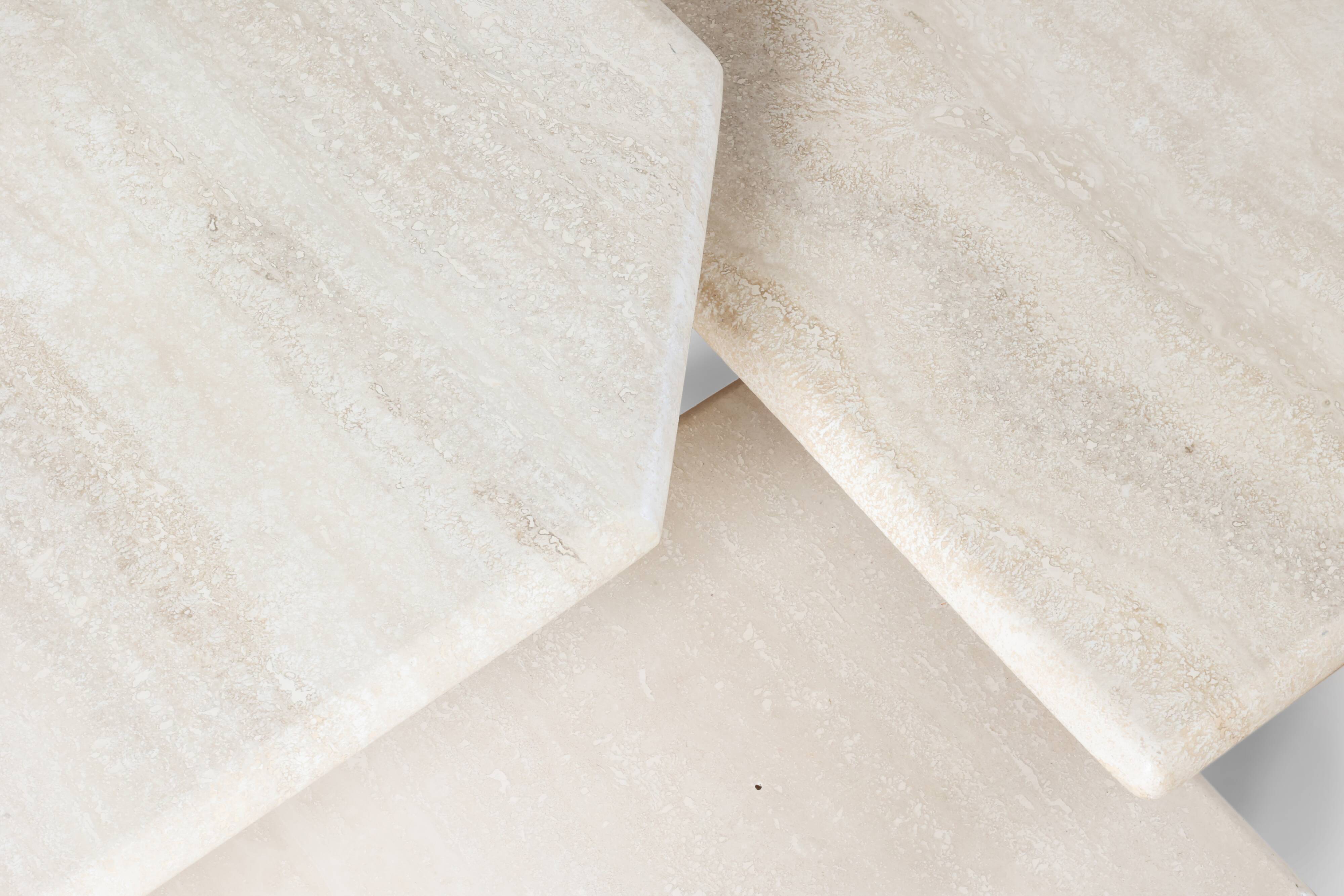 A set of 3 vintage italian travertine nesting tables