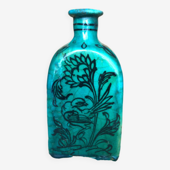 Ancient Iranian three-sided blue ceramic bottle