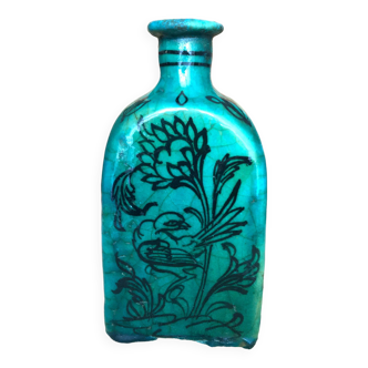 Ancient Iranian three-sided blue ceramic bottle