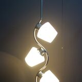 Chrome pendant lamp with 3 white shades 1960s