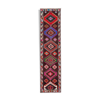 Hand-knotted wool turkish multicolor runner carpet 90 cm x 364 cm