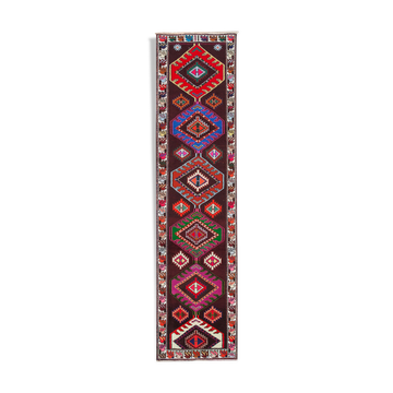 Hand-knotted wool turkish multicolor runner carpet 90 cm x 364 cm