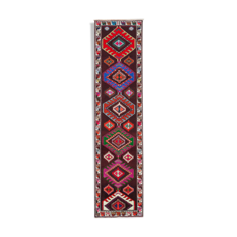 Tapis coureur multicolore turc en laine nouée à la main 90 cm x 364 cm