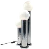 Hollywood regency 3 lights metal and opaline glass table lamp, Lama, Italy 1970s