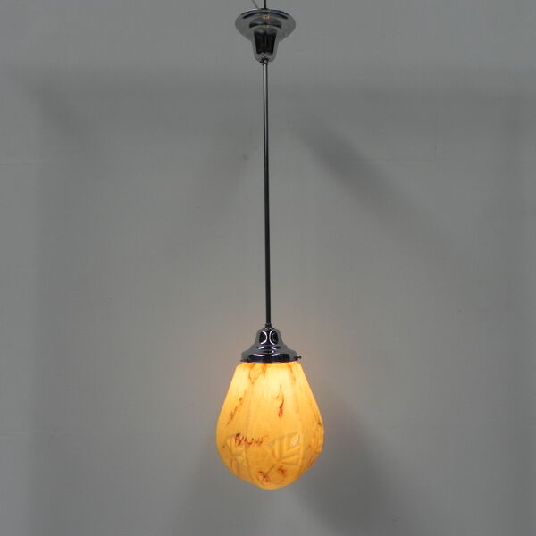 Suspension art déco avec abat-jour hexagonal en marbre