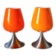 Paire de lampes space age en opaline orange et métal chromé