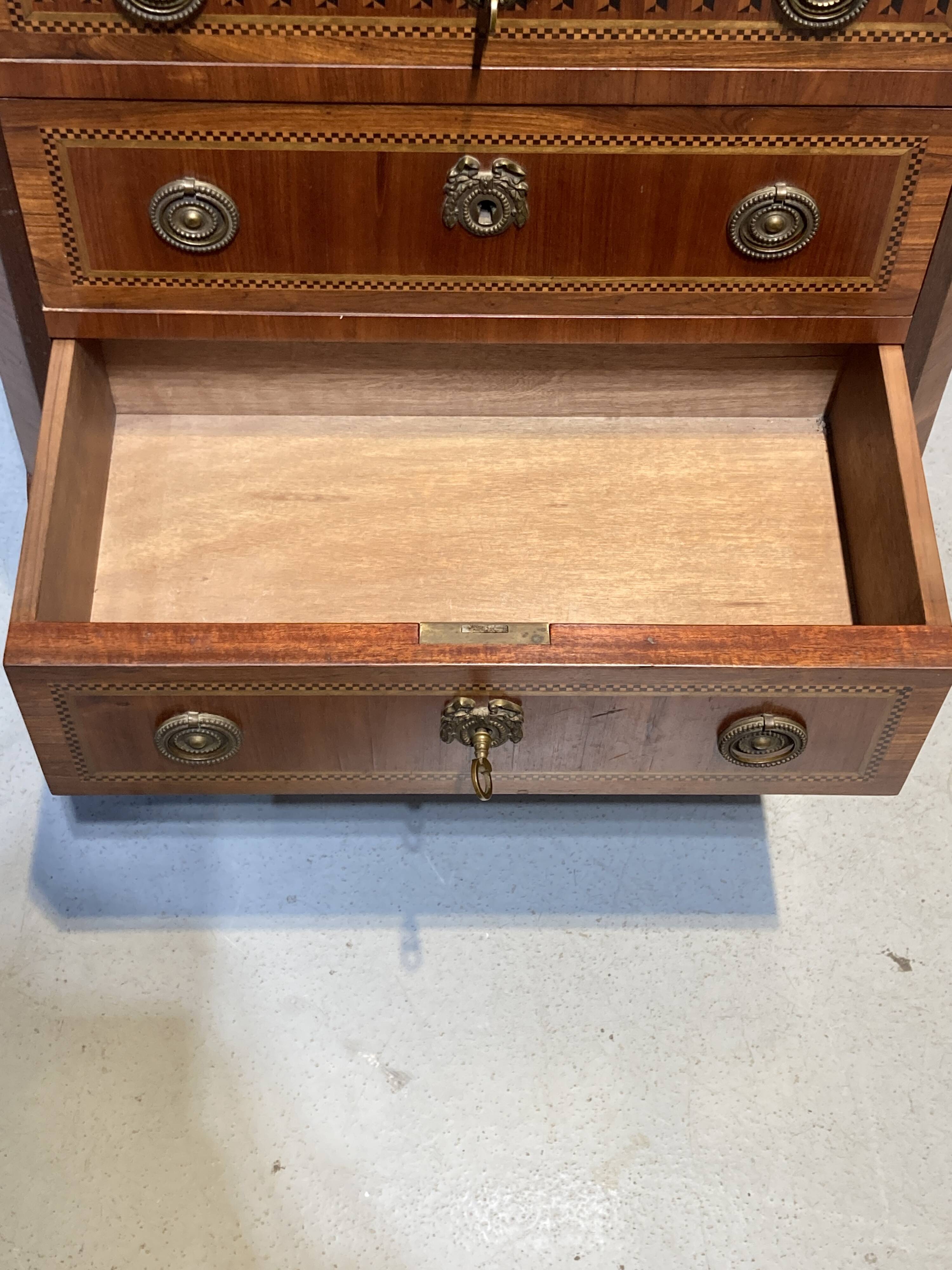 Louis XVI style chest of drawers with pink marble top