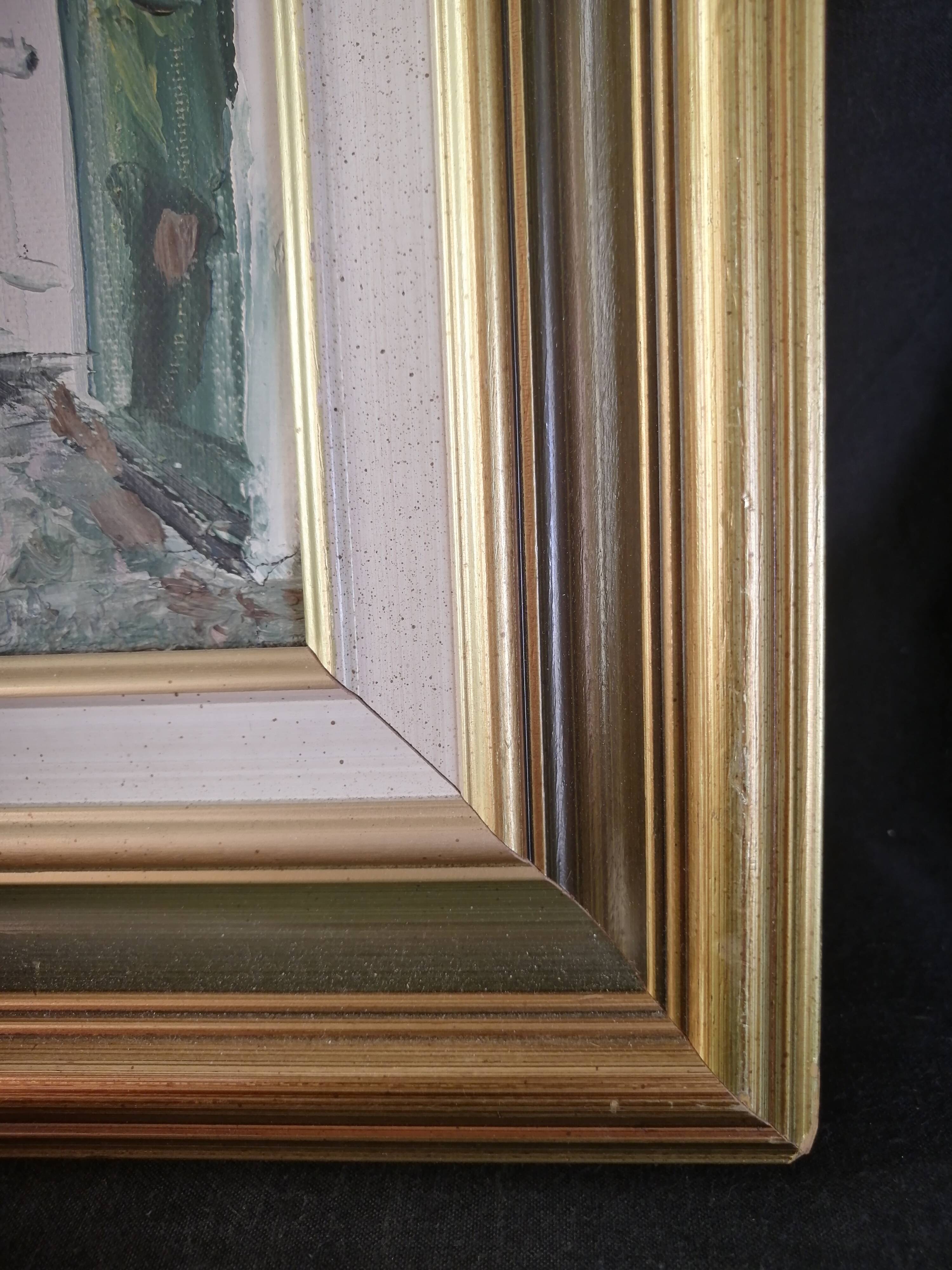 Street landscape - oil on canvas, framed and signed (to be deciphered)