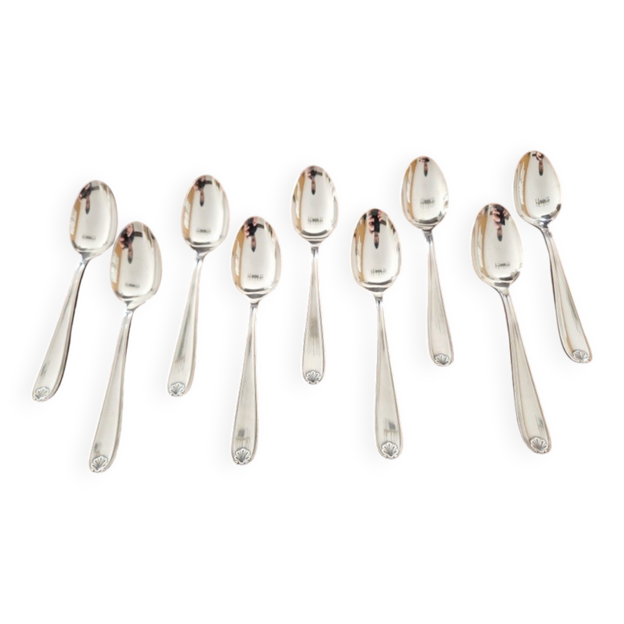 Christofle, Paris - Set of 9 small spoons (coffee) - Marot/Bérain model - in silver-plated metal