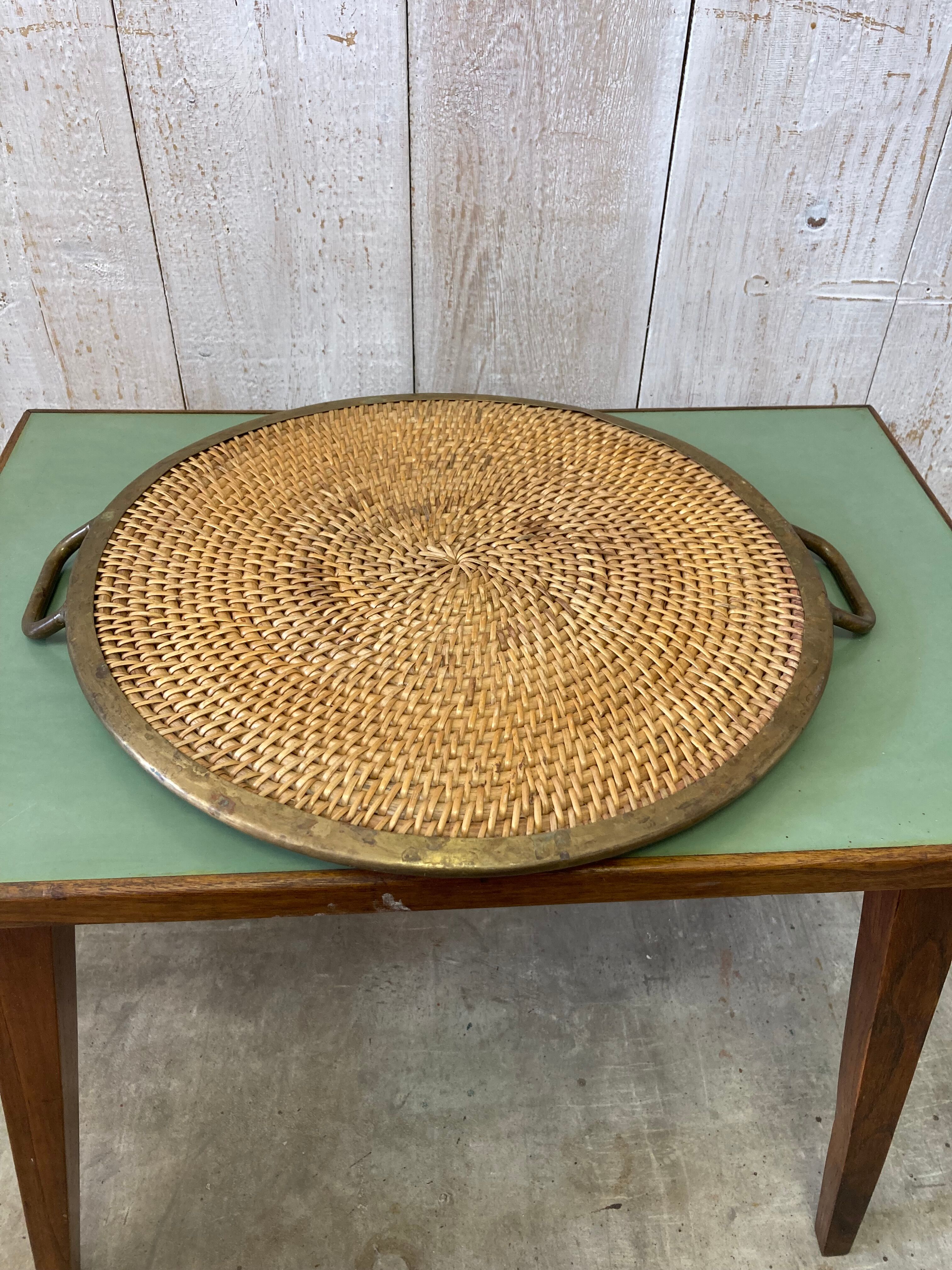 Wicker & brass tray