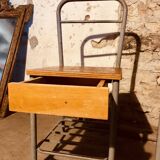 4 "Diana n° 325" designer chairs, 1950s boarding school chairs with drawers