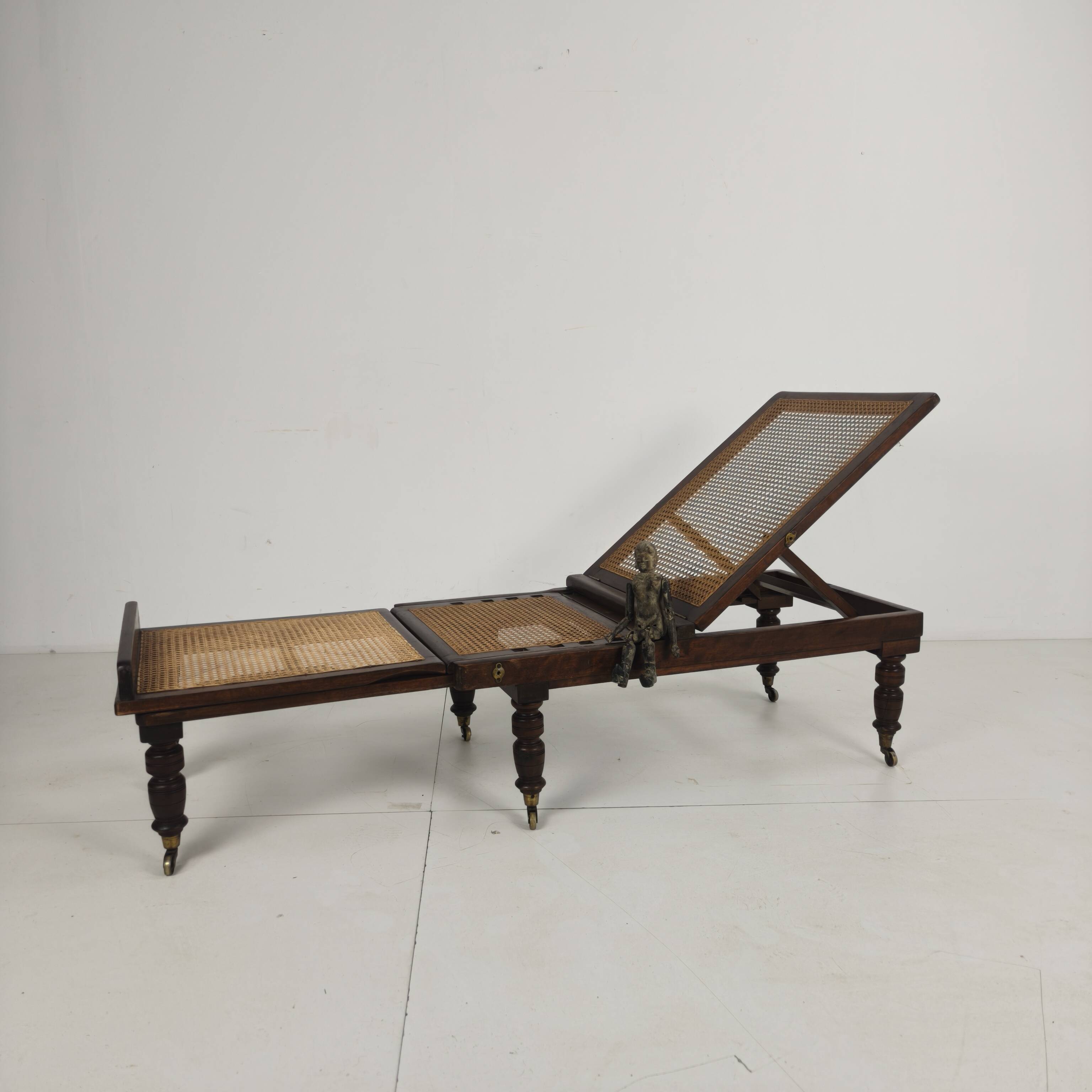 Late 19th Century English Oak Campaign Daybed with Original Cane Webbing