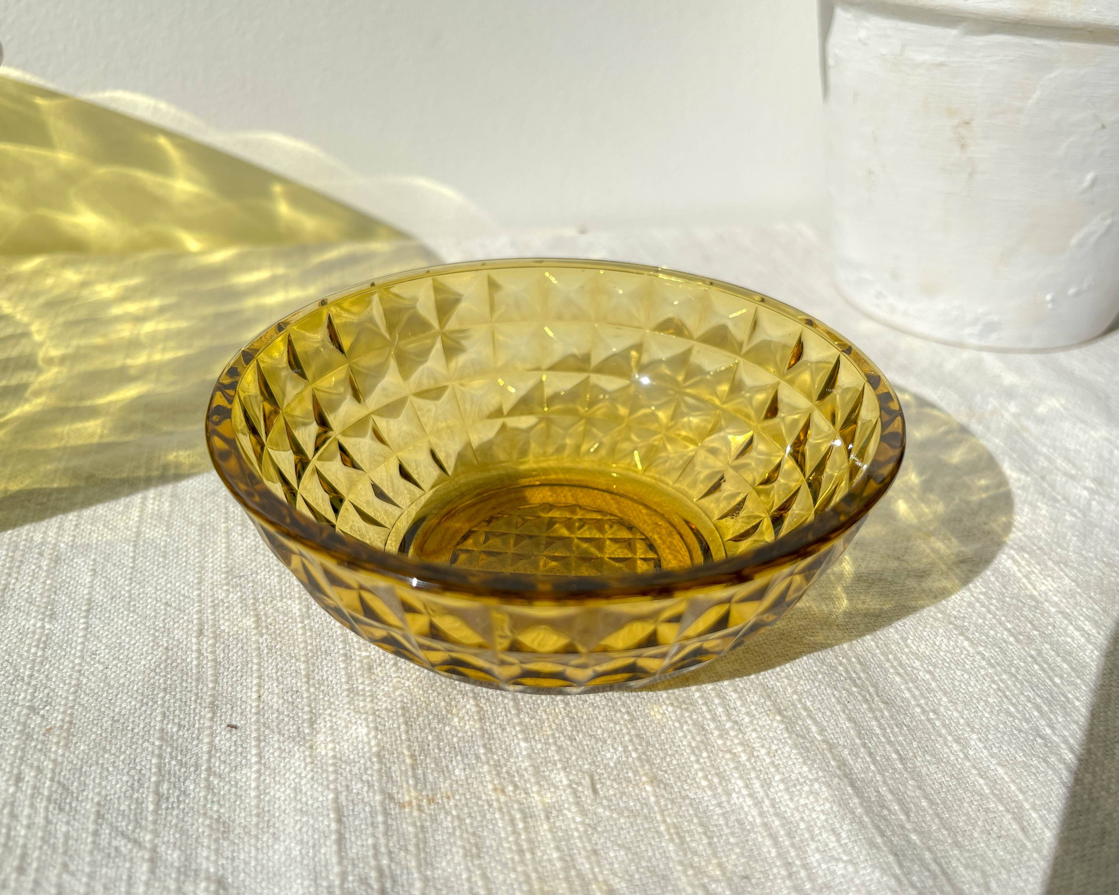 Vintage Amber Glass Dessert Set - 1 Salad Bowl + 5 Matching Bowls
