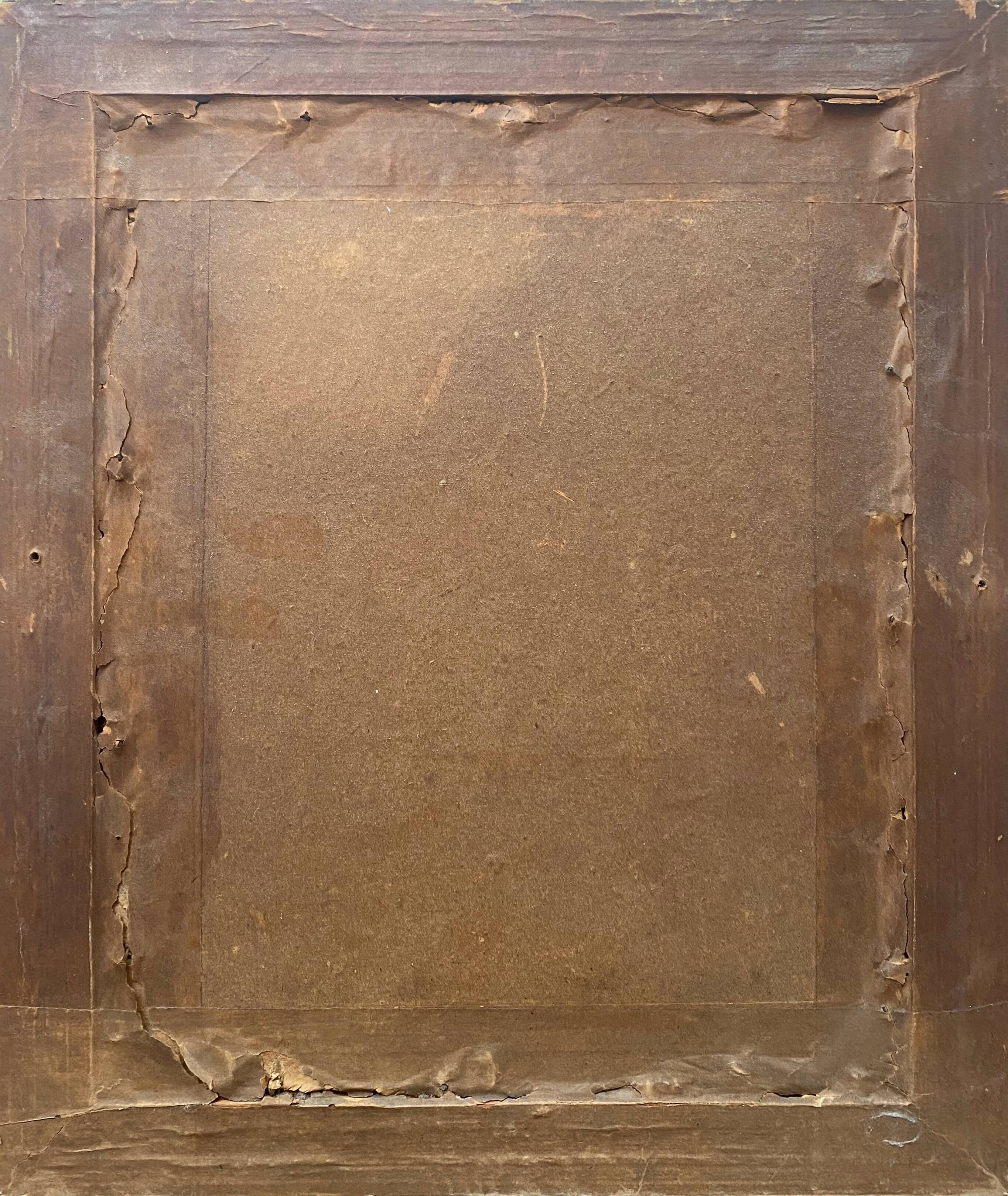 Old watercolor painting "House, winter landscape" + frame