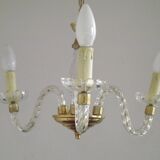 French Barley Twist Glass Arms and Gold Metal 3-Light Chandelier 5230