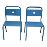 Pair of vintage blue metal school chairs – 1960s
