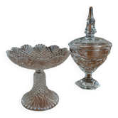 Set of two Val Saint Lambert pieces: a footed bowl and a crystal candy dish