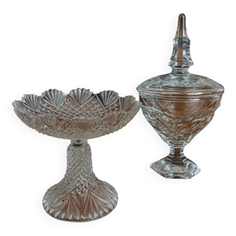 Set of two Val Saint Lambert pieces: a footed bowl and a crystal candy dish