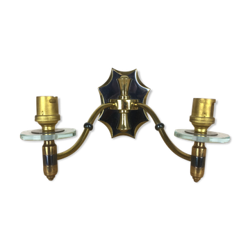 Double brass wall lamp glass 50s