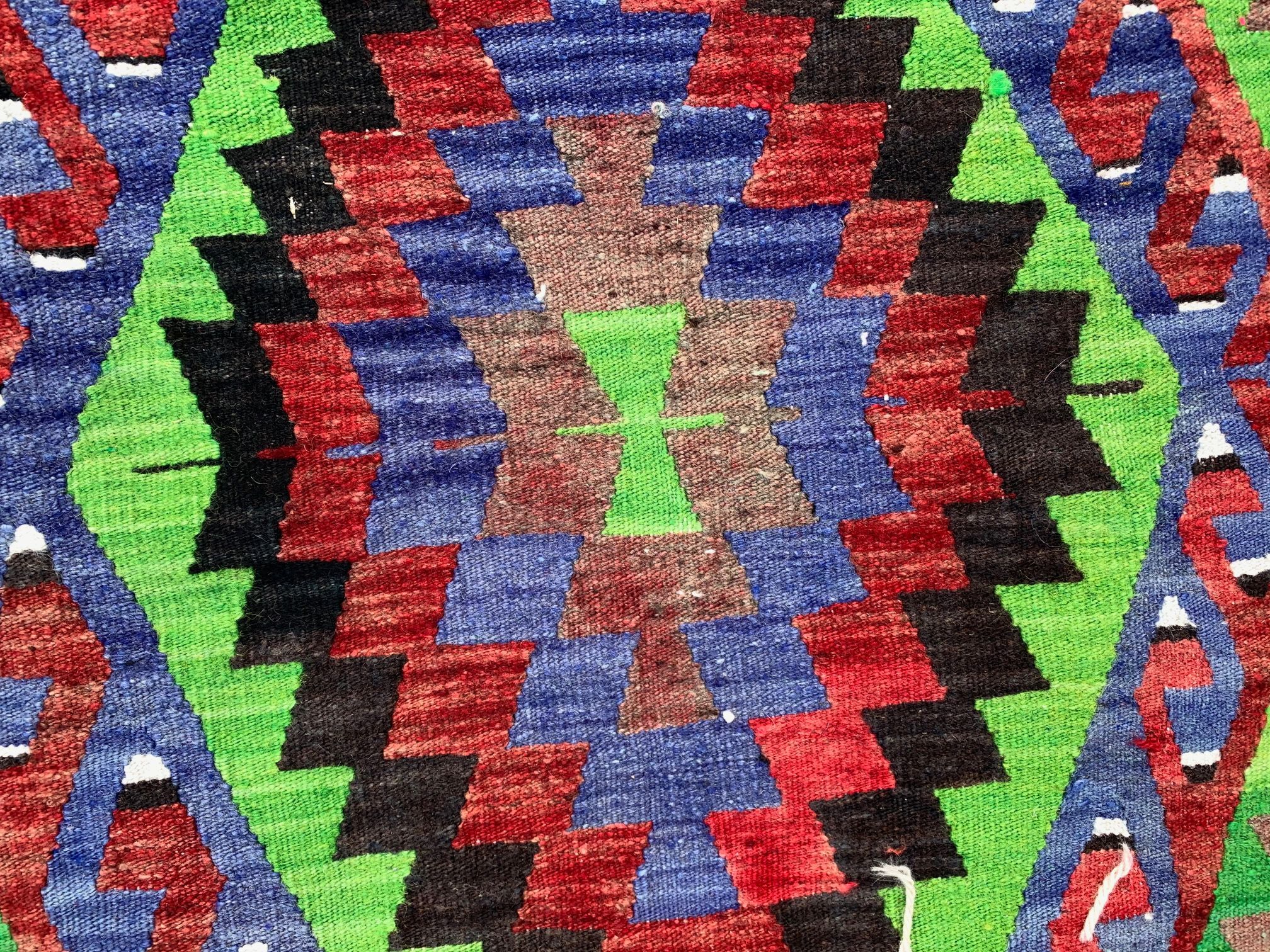 Vintage Turkish Kilim 340x183 cm wool kelim rug Large Purple, Green, Black, Blue